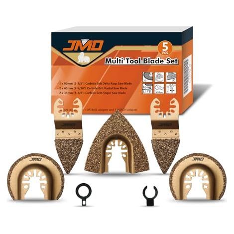 5-teiliges Multifunktionswerkzeug-Set mit oszillierenden Hartmetall-Sägeblättern zum Schneiden, Polieren und Schleifen von Fliesen, inklusive Goldzementkörnung - (1/5)