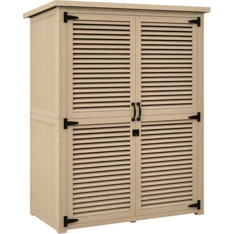Cobertizo de madera 0,83 m² 127x65x168 cm armario de exterior de madera con 2 puertas de persiana 2 estantes 2 asas y techo impermeable (1/5)