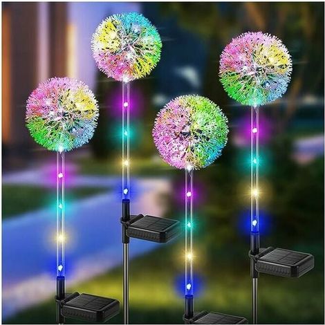 Solar Powered Lights, 4 Pieces Dandelion Flower Solar Powered Lights with LED Color Changing, Waterproof Outdoor Garden Solar Lights for Outdoor, Lawn, Balcony, Patio, Yard,