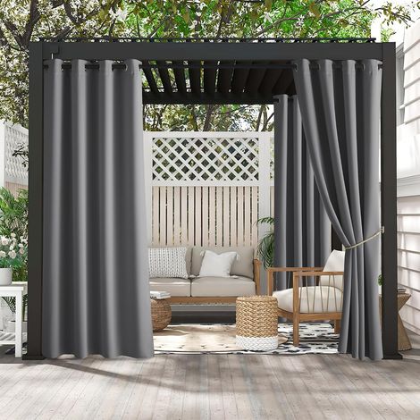 Lot de 2 Rideaux Exterieur à Oeillets, Processus Anti-décoloration, L132xH213cm, Gris, Rideaux et Draperies Occultants pour Pergola Patio Terrasse
