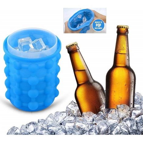 Seau à Glace En Silicone 2en1 Moule à Glaçons Porte-boissons Peu Encombrant (1/3)