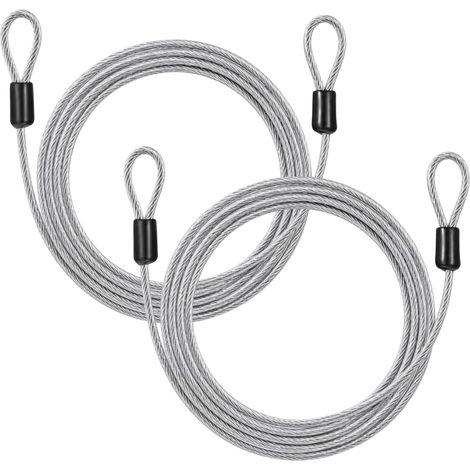 Lot de 2 câbles de sécurité transparents avec œillets, câble en acier, câble métallique gainé en plastique pour antivol de vélo, moto, meubles de jardin, remorque de vélo, poussette (1/5)