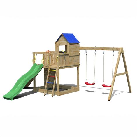 Treehouse with Green Slide - Pressure Treated Wood - Outdoor Play Set - L252 x W364 x H210 cm (1/5)