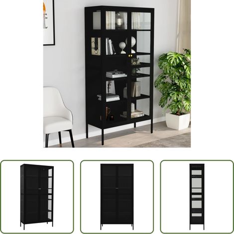 Schrank - Vitrine Schwarz 90x40x180 cm Stahl und Gehärtetes Glas (1/5)
