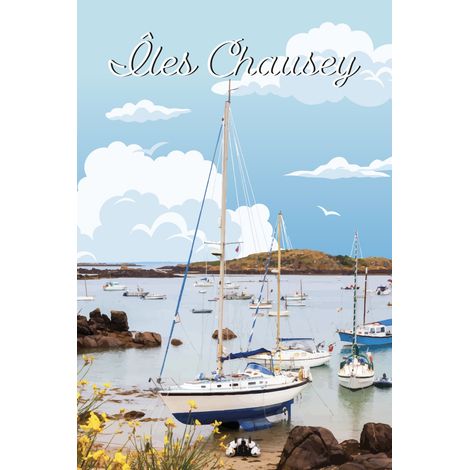 Tableau sur toile Bateaux Chausey 45x65 cm - Impression sur Toile Murale Décorative - Image imprimée en HD sur Toile - Toile sur Châssis en Bois FSC - Fabriqué en France (1/5)