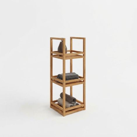 ELVMI Scaffale da Bagno a 3 Ripiani con Protezione dei Bordi, per Piccoli Spazi, in Bambù e MDF Naturale (1/5)