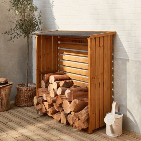 Legnaia da giardino in legno con tetto impermeabile, 215x87x155cm