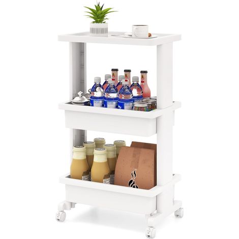 COSTWAY Carro de Almacenamiento de 3 Niveles, Carrito Auxiliar con Ruedas Bloqueables de Plástico, Carrito de Servicio Multifuncional para Cocina, Baño, Oficina, Blanco, 45 x 30 x 81 cm (1/5)