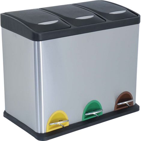 Portarifiuti ecologico 24 litri con 3 scomparti, cromato, acciaio inossidabile 46 x 26,5 x 39,5 cm. (1/2)