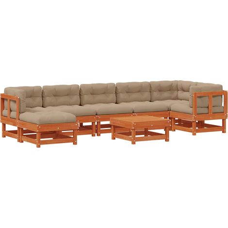 Garden Lounge Set 8 pcs Wax Brown Solid Pine Wood vidaXL
