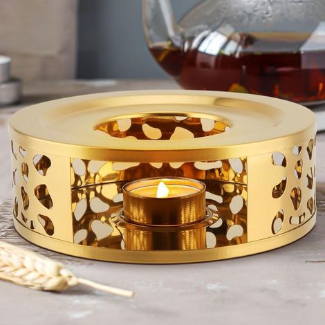 Portacandele - Scalda teiera - Piastra riscaldante - Acciaio inossidabile - Oro - 15 cm (1/5)
