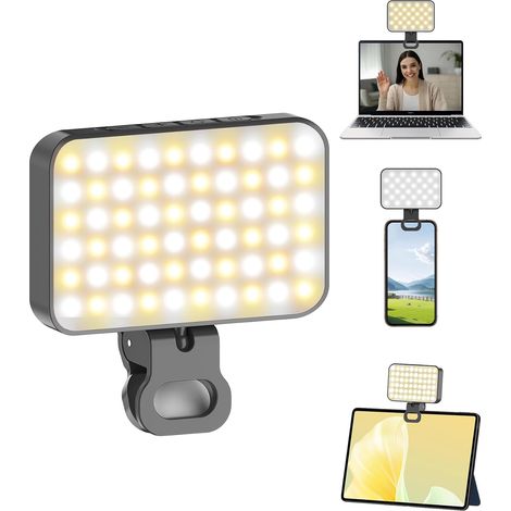 Lampe Selfie Portable Rechargeable, Rotatif 360°,Luminosité Réglable Clip rotatif à 360°, 10 niveaux de réglage, parfait pour visioconférences, maquillage et photographie (1/5)