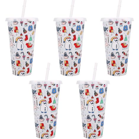 Farbwechselbecher, 5 Stück, Weihnachtsbecher aus Kunststoff, wiederverwendbare Reisebecher mit Deckel und Strohhalm, Eiskaffeebecher, Kaltwassergetränk, Wechselbecher, 710 ml