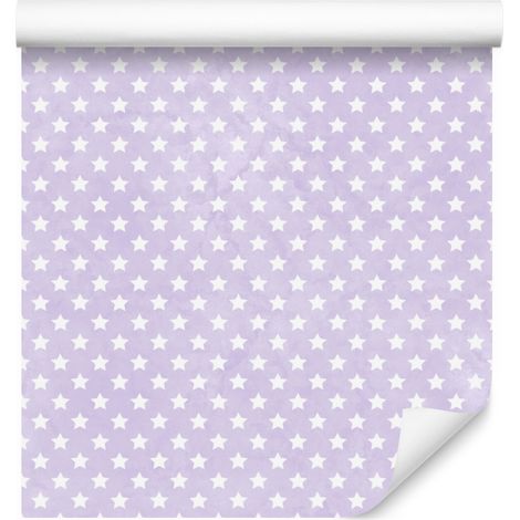 Carta da parati con stelle bianche e lavanda per soggiorno e camera da letto, 50x1000 cm (1/5)