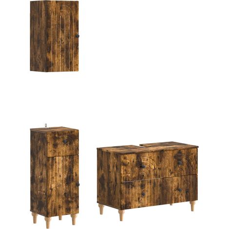 Maison Exclusive - Set di armadietti da bagno in 3 pezzi ALKMAAR Rovere Fumo (1/5)