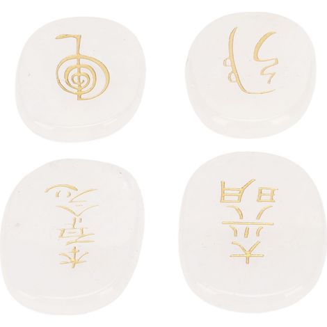 Quatre pierres runiques naturelles, gravées de symboles spirituels, pierres runiques de méditation plates et ovales, sont livrées avec un sac de rangement en cristal blanc.