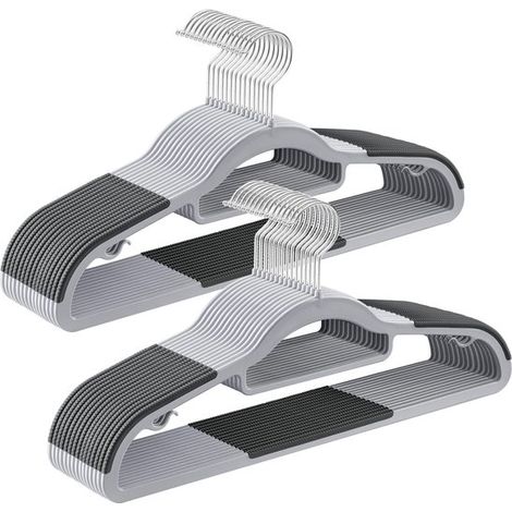 Set di 30 grucce in plastica resistente con gancio antiscivolo girevole a 360°, design salvaspazio, colore grigio.