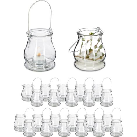 Relaxdays Set of 24 Lanterns, Decorative Candle Holders for Outdoors & Indoors, H x D: 10 x 8.5 cm, Glass, Transparent (1/5)