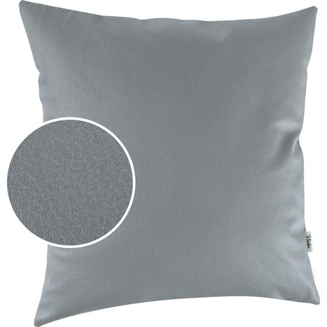 Housse de Coussin décorative en Cuir synthétique pour canapé Gris Clair 60 x 60 cm sans Rembourrage (1/5)