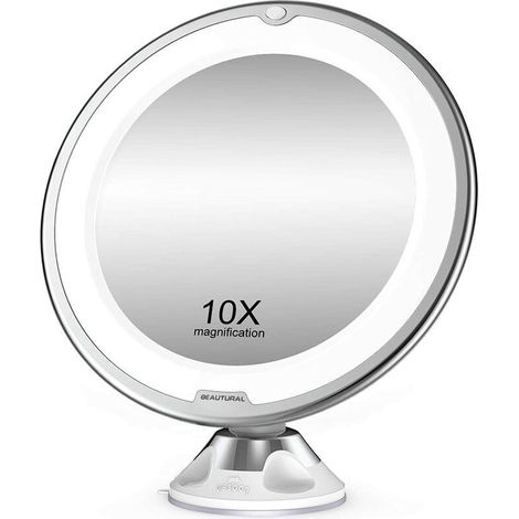 Espejo de maquillaje con aumento de 10x y luces LED, 1 rótula, ajustable 360°, portátil, para baño y viajes, de DEBUNS (1/5)