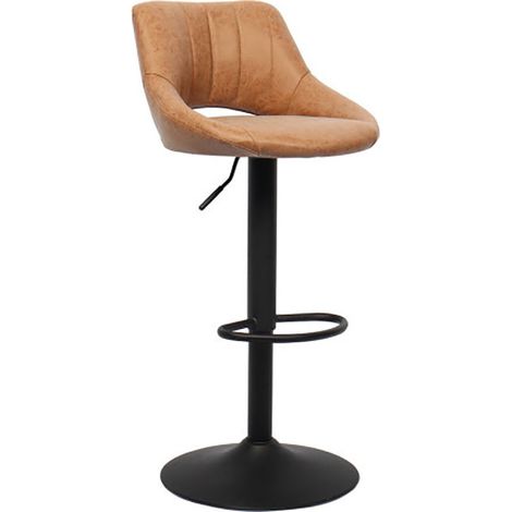 Tabouret de bar réglable pivotant en PU cognac – Hauteur d'assise 61/82 cm – Rotation 360° – Repose pieds intégré – Pour cuisines et bars (1/5)