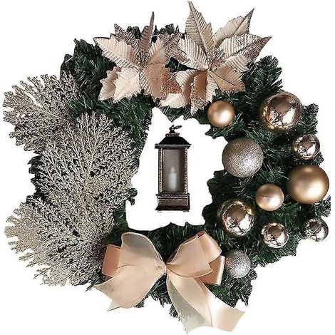Couronne de Noël artificielle couleur champagne, 25 cm, guirlande de Noël, décoration de cheminée intérieure et extérieure pour porte ou mur. (1/5)