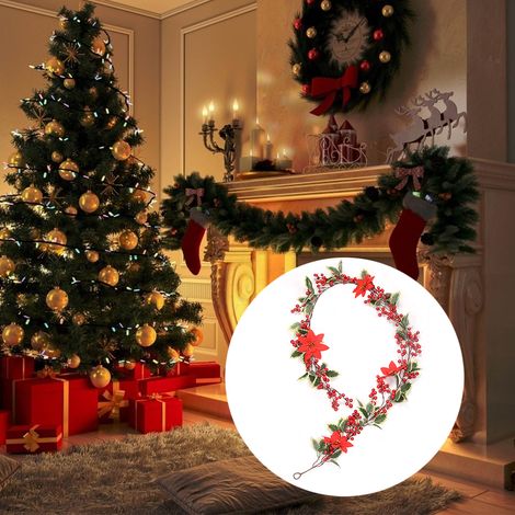 Guirlande de Houx Artificielle 6,5 Pieds avec Baies Rouges pour Décoration de Noël Mur Cheminée Table