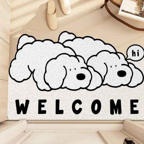 Adorable chiot, 50 x 80 cm, boucle en soie Tapis de sol bouclé résistant et durable à l'usure, à motifs d'animaux de dessin animé, découpable, grattant la boue et enlevant la saleté, tapis d'entrée an (1/5)