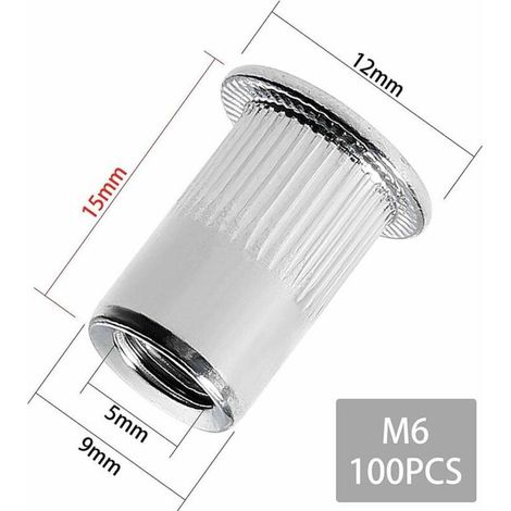 Ecrous à rivets en acier inoxydable 304 Ecrous à rivets verticaux à tête plate -M6, 1215mm, 100pcs (1/4)