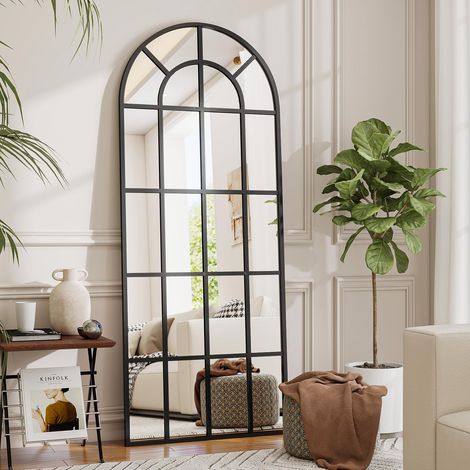 Koonmi Miroir sur pied arqué en maille - 76 x 180 cm - Noir (1/5)