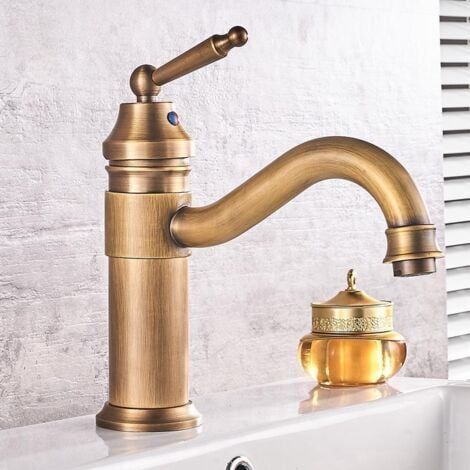 Robinet de lavabo en laiton, robinet pivotant monotrou pour salle de bain, eau chaude et froide, profil bas