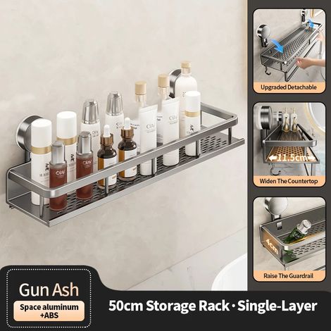 (SSW077-50D-M) Étagère de rangement murale à ventouses pour salle de bain, non perforée, en fer (1/5)
