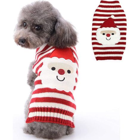 Pull de Noël pour chien de compagnie Père Noël rayé,L)-Fei Yu (1/5)
