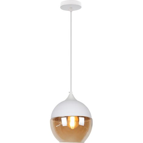 Suspension Luminaire Vintage Industriel Lustre Suspension Abat-jour en Verre Lustre Plafonnier Blanc et Ambre E27 Ø20CM - 1Pcs (1/5)