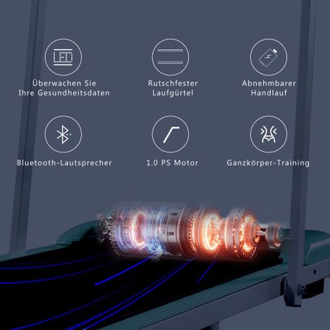 Tapis de Course Pliable 2-en-1 - 1-6 km/h, Écran LED, Bluetooth, Support Téléphone (1/4)