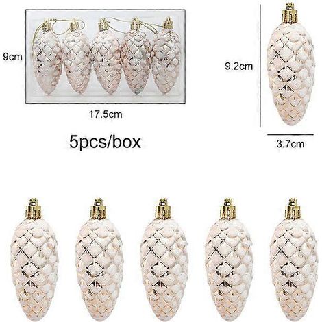 5 boules de Noël peintes en forme de pommes de pin à suspendre - Décoration de sapin de Noël pour la maison - Cadeau de Noël - Navidadchampagne (1/5)