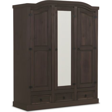 New Mexico Kleiderschrank 3 türig mit einer Spiegeltür braun