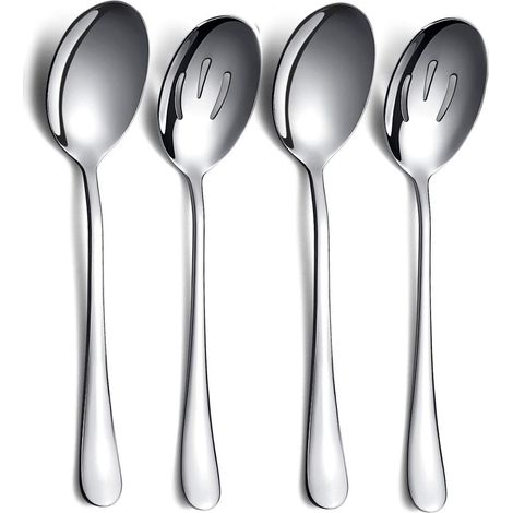 Cuillères 4 Pièces - 2 Cuillères À Service + 2 Cuillères Égouttoir - Acier Inoxydable - Pour Repas Festifs - Lot De 4 (1/5)
