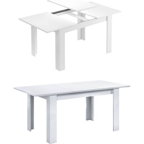 Ausziehbarer Tisch Midland, Ausziehbarer Esstisch, Ausziehbarer Esstisch mit Verlängerung, cm 140/190x90h78, Weiß (1/5)