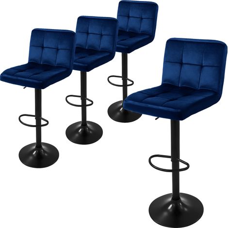 ML-Design Set 4x Taburetes de Bar de Terciopelo Azul, Sillas de Mostrador Giratorias 360° Tapizadas con Altura Regulable 63 - 83 cm, Asiento de Bistro para Comedor, Salón, Sala de Estar o Restaurante (1/5)