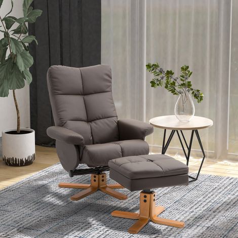 Fauteuil relax 80x86x99 cm marron – pivotant 360°, avec repose-pieds et rangement (1/5)