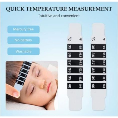 Stirnthermometerstreifen – Messbereich 35 bis 40 °C – Wiederverwendbar für Babys, Kinder und Erwachsene – 10 Stück (1/4)