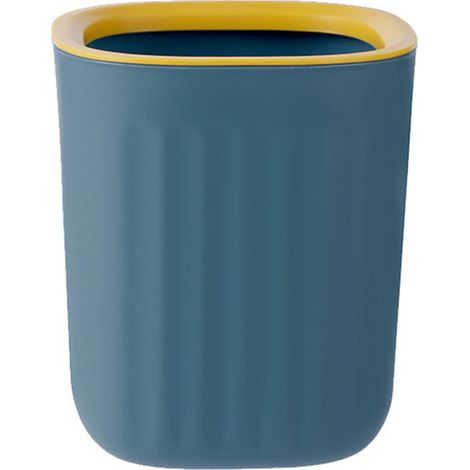 Poubelle de bureau avec anneau de pression, design rayé, plastique durable, compacte 12.5x15x11cm, bleu jaune (1/5)