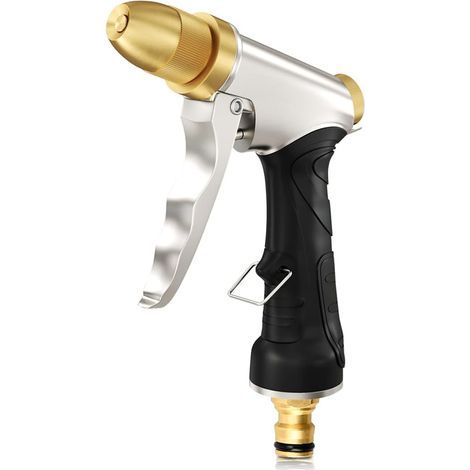 Pistolet d‘arrosage en 100% métal lourd pour le jardin et le lavage de voitures, Structure 100% métallique composée de buse en laiton et de corps en alliage de zinc, robuste et durable (1/5)