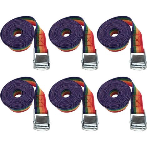 6er Set Spanngurte mit Ratsche, 25mm x 3m, Regenbogenfarben