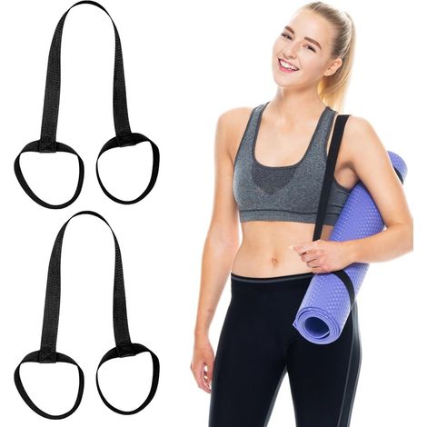 2 Pièces Sangle Tapis Yoga, Noir Sangle Réglable, Yoga Mat Strap pour Transporter, Ranger et Organiser Les Tapis de Yoga de Toutes Tailles -Tapis Non Inclus (1/5)