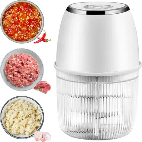 Hachoir de cuisine électrique, 350 ml, mini hachoir à oignons, portable, avec port USB pour oignons, fruits, noix, viande, ail (blanc) (1/5)