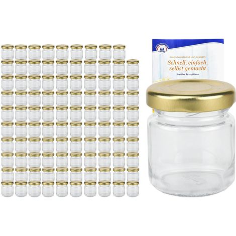 Lot de 100 Bocaux Verre 53ml - Couvercle Or Twist 43 - Pots Confiture Hermétiques - Conservation Aliments Maison - 5,1x4,2cm (1/4)