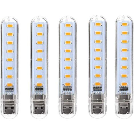 Lampe LED USB, LED Mini Portable USB Lampe, 5 Pièces Lumière De Clavier D'ordinateur, Pour PC, Ordinateur, Batterie Externe (Blanc froid) [Classe énergétique G] (1/4)