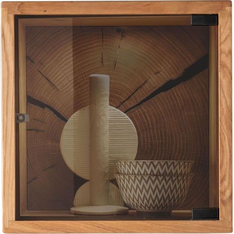 Étagère Murale en chêne Massif huilé avec Porte en Verre 34 x 34 x 20 cm (1/3)